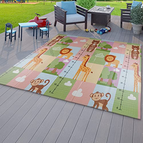 TT Home Kinder Matte Faltbare Spielmatte Krabbelmatte Wendbar Tier Motiv Zahlen, Farbe:Grau Grün Gelb, Größe:180x200 cm