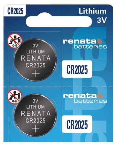 Renata CR2025 Batterien, 3 V Lithium-Knopfzelle 2025 (2 Stück)