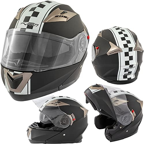 A-Pro Motorradhelm Klapphelm Doppelvisier Grafik Genehmigt ECE2205 Matt Schwarz XL