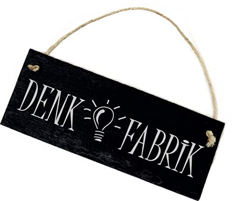 Denkfabrik Schild Schiefer mit Gravur Türschild Glühbirne Büro Kreativ Werkstatt Dekoration Schiefertafel 22 x 8 cm