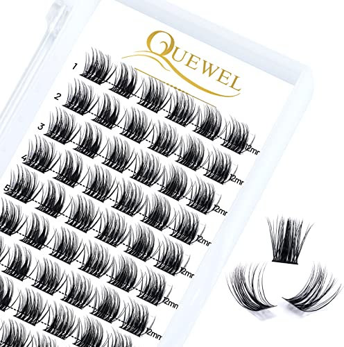 Wimpern Einzeln QUEWEL Einzelne Wimpern Cluster Lashes C Curl 12mm Wimpern Segmente Breit Fundament Individuelle Wimpern für Augen Make-up DIY Wimpernverlängerung(Natürlich 03-C-12mm)