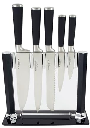 Blackmoor 69059 5-Piece Knife Set with Clear Stand/Hardened High-Grade Stainless-Steel Knives with Ergonomic Handles/Edge Retention Functionality/Modern & Stylish Kitchen Accessories