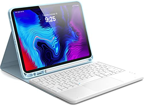 EarTo Clavier iPad Pro 11 & Air (4/3/2/1) avec Smart Trackpad - Coque Détachable sans Fil AZERTY Layout, Bleu