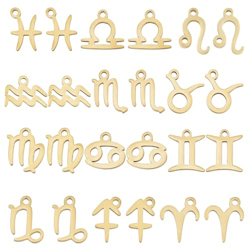 SUNNYCLUE 1 Box 24 Stück Zodiac Constellation Charms Horoskop Charms Edelstahl Charm Astrologie 12 Konstellationen Zwölf Zeichen Doppelseitige Charms Für Schmuckherstellung Charm Erwachsene DIY Craft