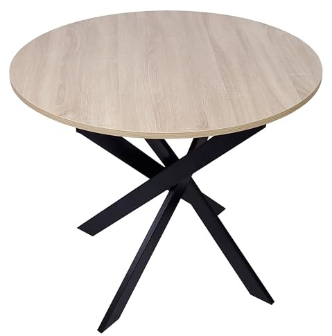 Skraut Home | Tavolo da pranzo fisso rotondo | Modello ZEN | 90x90x77 cm di altezza | Capacità per 4 persone | Materiali resistenti (90cm, Rovere + Gambe Nere)