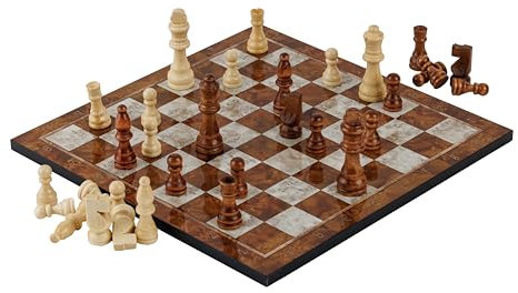 HBS GAMES Mocha Design Klassisches Schachspiel aus Holz 37 cm Schach und Dame Spiel Chess Board Set Perfektes Familienspiel mit Handgefertigtes Hochwertiges Schachbrett