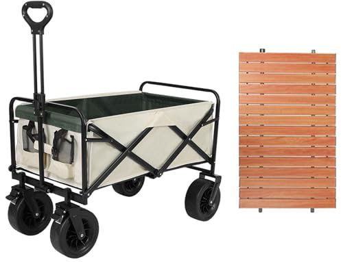 DECORN Zusammenklappbarer Faltbarer Wagen - Gartenwagen mit Aluminium-Rolltisch - Strandwagen mit Großer Kapazität - Zusammenklappbarer Wagen für Sport, Shopping, Camping,Beige