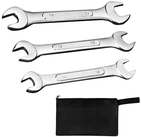 Ansodo 3pcs Flare Nut Spanner Set, Double End Open Ring Spanner Set, Brake Line Spanner Wrench, with Storage Bag, for Daily Maintenance, Water Pipes, Faucets,10x12mm,12x14mm,14x17mm