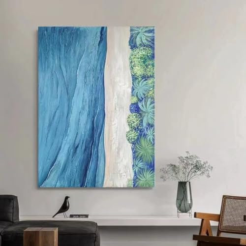 Acrylbilder Auf Leinwand Handgemalt,Original Handgemalte Kunst-Wanddekoration, Kreative Abstrakte Meereslandschaft, Rahmenloses Handgemaltes Ölgemälde Auf Leinwand, Gemälde Für Wohnzimmer, Heimde