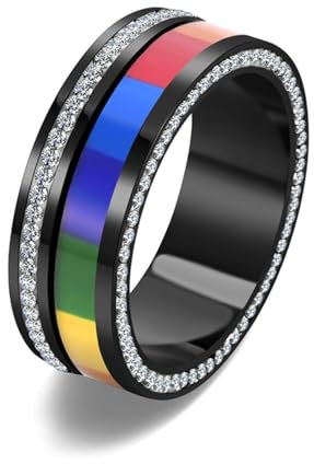 Aotiwe Promise Ring Beste Freundin, Verlobungsring Damen Fantasy Regenbogenring Schwarz mit Weiß Rundschliff Zirkonia aus Edelstahl Größe 60 (19.1)
