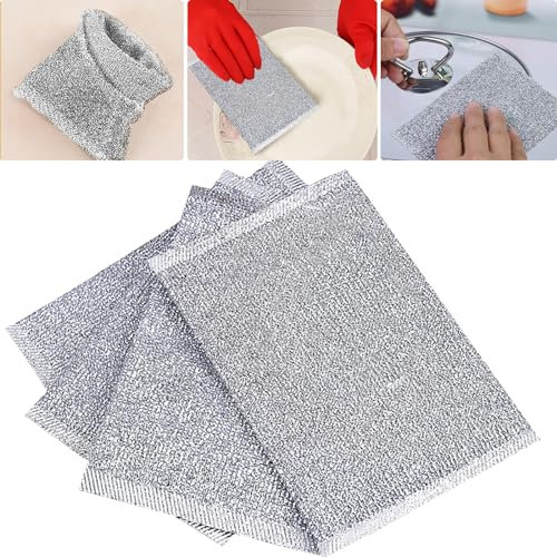 20PCS Multifunctional Non-Scratch Wire Dishcloth, Wire Dishwashing Rags for Wet and Dry,Reusable Cleaning Wipes for Cleaning Dishes, Cooktops, Grills（Silver