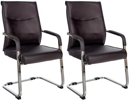 CLP 2er Set Besucherstuhl ergonomisch Hobart, Freischwinger mit Armlehnen, Kunstleder gepolstert Chromgestell, Konferenzstuhl Büro, Farbe:braun, Material:Kunstleder