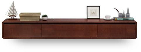 Moderne schwebende TV-Einheit,Kleiner Fernsehschrank mit 2 Schubladen für Wohnungen,wandmontierte Medienkonsole,schwebendes Regal für unter den Fernseher,Lagerschrank (Farbe:Braun,Größe:140 cm)