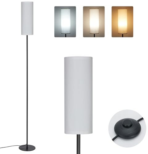 IPARTS EXPERT Lámpara de Pie LED para Salon, Lámpara de Pie Moderna con 3 Temperaturas de Color, E27 Luz de Lectura se Puede Utilizar en La Sala de Estar, la Oficina, el Dormitorio, Retro (Blanco)
