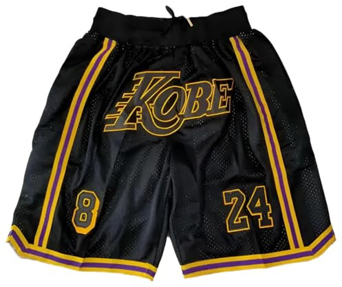 Mengmiao Lakers Shorts Herren, NBA Basketball Shorts, Atmungsaktiv und Schnell Trocknend mit Taschen, Sommer Basketball Hose für Training und Outdoor