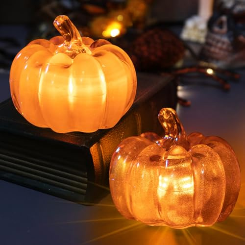GOEDCH Halloween Zucca Luminosa: 2 pezzi Luce a Forma di Zucca a LED, Decorazione Autunnale a Forma di Zucca, Decorazione per Le Vacanze da tavolo, Halloween, Il Giorno del Ringraziamento, Natale
