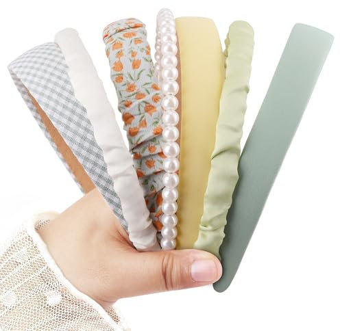 DRESHOW Haarreifen Damen Set Verschiedene Modelle Perlen-Stirnband, Rutschfestes Blumen-Stirnbänder, Gepolsterte Stirnbänder Vintage Haarschmuck für Damen Mädchen