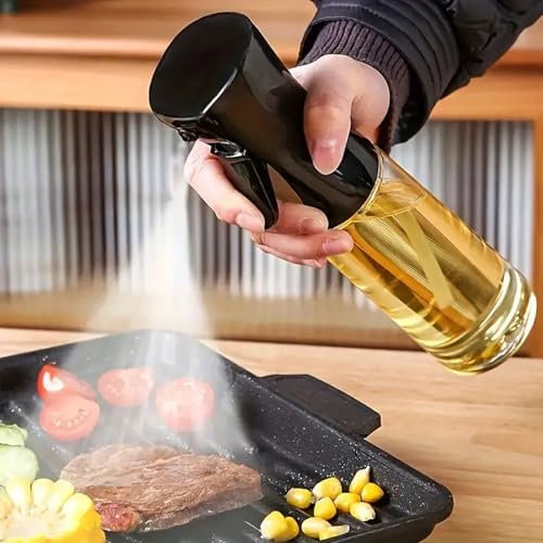 Yelix Oil Sprayer for Cooking, Salad, BBQ, Baking, Roasting - 200ml Black Plastic Sprayer, Reusable, Dual Nozzle Design, Precise Spraying