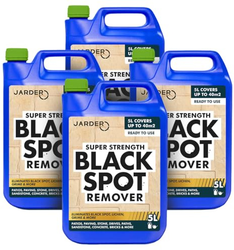 Jarder Super Strength Black Spot Remover 4 x 5L - Elimimates Black Spot, Lichen, Dirt, Grime, Mould and More - Use on Concrete, Block Paving, Patio Slabs, Driveways and More