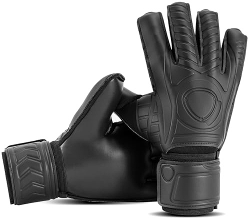 Aegicormy Soccer Goalkeeper Gloves with Finger Protection to Prevent Injuries, Strong Grip for Tough Tackles, Suitable for Children and Teenagers as Well as Adult Soccer Gloves (C-Black, 10)