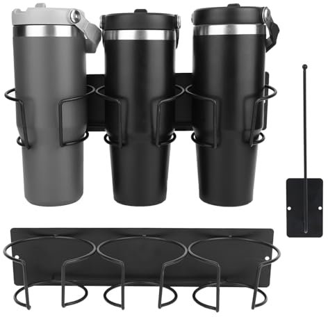 Gosknor 2pcs Magnetic Cup Holder for Fridge, 6-Slot Strong Magnetic Tumbler Organizer Rack with Magnet Cup Lid Storage, Compatible with Stanley 30/40 oz Water Bottles, Support Up to 10lbs (Black)