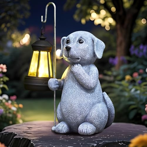 Voarge Solar-Gartenstatue, Gartendeko Solar Licht, Gartenkunst mit Solarlaterne,Gartenfiguren Beleuchtete Skulptur Ornamente für Außen,für Draußen Balkon Terrassen Geschenke für Frauen (Welpen)