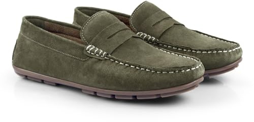 Silver Street London Bari Premium Suede Driving Loafers Shoes for Men Extra Padded Breathable Mens Casual Shoes Comfortable Moccasins Slip On Men Flats, Green, UK 9