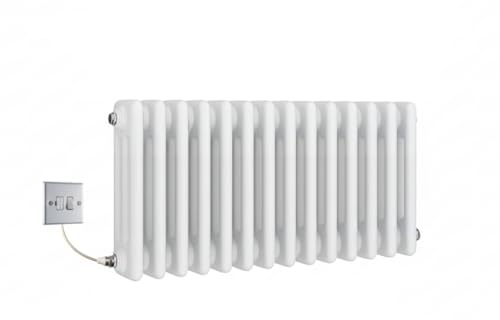 Greened House Electric White Traditional Radiator 3 Column 300mm H x 821mm | Cast Iron Type, Old School Radiator, Includes 7 Day Timer/Thermostat, Triple Column, PTC Element