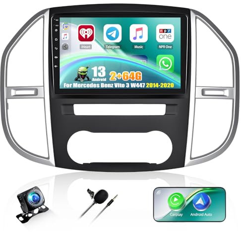 CAMECHO 2+64G Android 13 Autorradio para Mercedes Benz Vito 3 W447 (2014-2020) con Cámara Trasera, 10. 1 Wireless Carplay Bluetooth Radio con Android Auto EQ WiFi GPS FM/RDS +Canbus HD Touchscreen