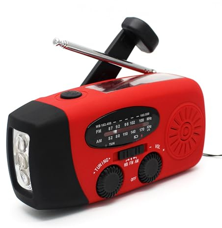 Solar Radio, Tragbar Solar-Kurbelradio mit Taschenlampe, AM/FM, Wetter- und SOS-Alarm, USB-Handy-Lader, Notfall-Kurbelradio für Ourdoor Camping und Wandern Rot