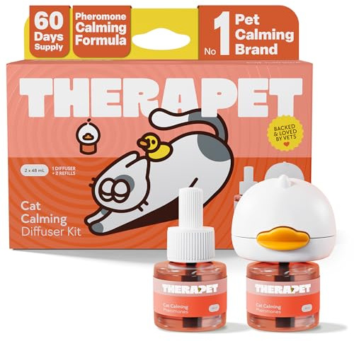 TherapetMD 60-Day Cat Calming Diffuser - Cat Pheromone Diffuser for Stress, Pee Spraying, Cat Fighting, Aggression, Excessive Meowing & Scratching - 60-Day Refill Included - Packaging May Vary