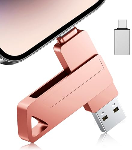 Memoria USB certificada Mfi para iPhone, memoria USB de alta velocidad de 512 GB, unidad flash de almacenamiento USB para copia de seguridad, unidad de pulgar 3 en 1 para iPhone/iPad/PC/Android (rosa)