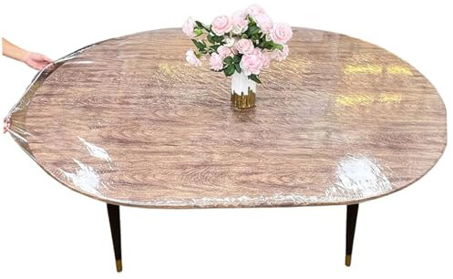 Muzrunq Mantel Ajustado Ovalado Protector de Cubierta de Mesa Transparente a Prueba de Aceite con Mantel de plástico elástico fácil de Limpiar para una Mesa Ovalada de 48x72 Pulgadas..