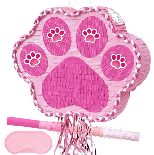 WERNNSAI Rosa Pfoten-Pinata - Hunde-Katzen-Pfoten-Pinata mit Augenbinde und Stock für Kinder Mädchen Niedliche Haustier-Geburtstagsdekoration Pfoten-Party-Artikel Babyparty-Jubiläumsfeier Dekoration