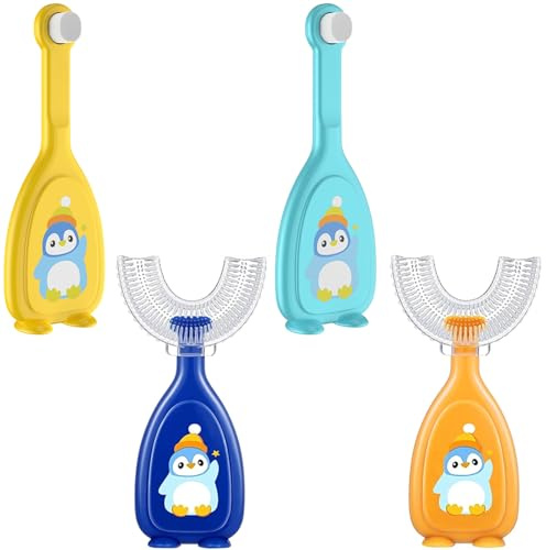 Teouuas 4 Pezzi Spazzolino Denti per Bambini, Spazzolino da Denti a Forma di U, Spazzolinos per Bambini 45 ° Gradi per la Pulizia Orale, per Piccoli e Ragazzi (2-12 Anni)