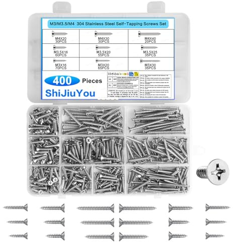 400 x Stainless Steel Self Tapping Screws Assorted M3-M4 for Wood | Perfect For Diyers, Carpenters, Furniture Makers, And Tradespeople Who Need Reliable, Rust-Proof Fasteners.