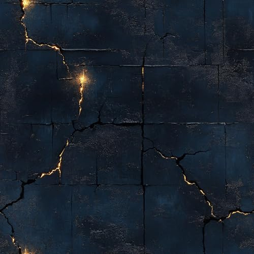 LaiTique Cracked Stone Peel and Stick Wallpaper, Dark Abstract Wallpaper with Gold Veins for Modern Home Decor | Self Adhesive Vinyl 17.7in x 118in