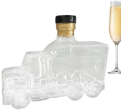 Alcohol Truck Decanter 375 ml Vintage Alcohol Display Bottle, Half Truck Whisky Container Bar Kitchen Elegant Glass Carafe with Decorative Stopper, Hosts Brunch Beer Celebrations Wedding