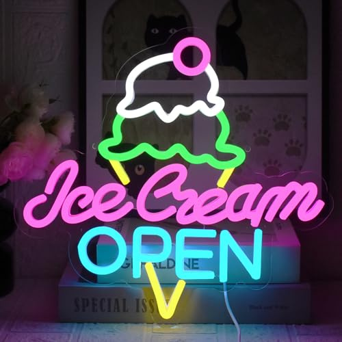 UExnkj-Y Ice Cream Neon skylt färgglada glassvåfflor LED neonskylt glass öppen neonskyltar USB dimbar neonskylt för glassbar dessert mellanmål bar café shop klubb