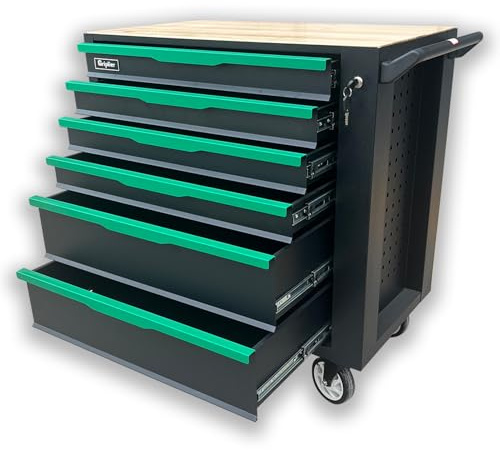 Griplier 6-Drawers Tool Chest with Wood Workbench,Brake Wheels,Lockable Tool Heavy-Duty Cabinet Storage,33.8W x 18.3D x 34.2H inch,Ideal for Home or Workshop