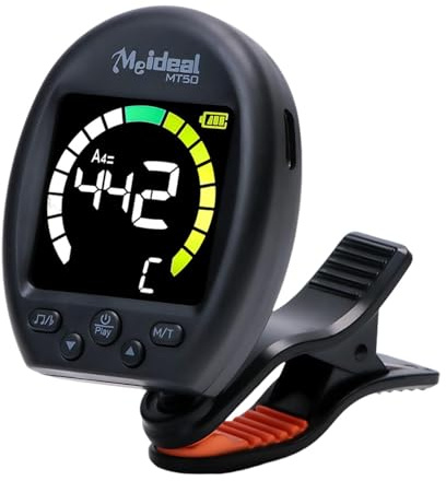 Fenteer Gitarrentuner, Clip On Tuner, Geschenk für Anfänger, Spieler, Wiederaufladbar, Tragbar, Schnelles Und Genaues Stimmen für Bass, Violine, Viola, Cello, Schwarz