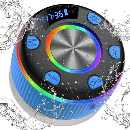 Altavoz de Ducha Bluetooth con Sonido estéreo, Altavoz inalámbrico para baño, Caja de música Impermeable IPX7