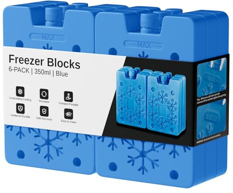 Oak & Tea Ice Packs For Cool Box 6 Pack Freezer Blocks 350ml Reusable | Large Ice Blocks For Cool Bags, Lunch, Picnic, Travel, Camping, And Outdoor Activities For Longer