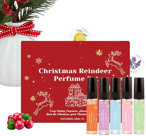 Perfumes Mujer 5 Viales de 5ml con Reno Navideño Natural en Spray | Fragancia Para Mujeres para Hombres Diario Baño Trabajo Cabello Piel Playa Citas