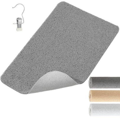XIYUNTE Soft Shower Mat Non Slip Anti Mould, 60 x 40 cm, INCL. Hooks for Drying, PVC Bath Mat Non Slip Anti Mould, Loofah Shower Mats for Inside Shower, BPA-Free for Children and Elderly, Grey
