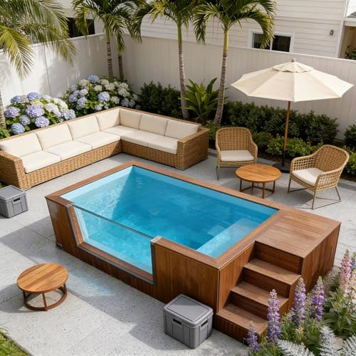 Piscina fuori terra in fibra di vetro in vendita, dimensioni personalizzate Piscine container con controllo intelligente della temperatura, guscio in fibra di vetro perfetto per cortili familiari