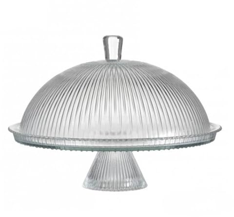 UNIQUE HOME LIVING UHL Glass Cake Stand with Dome Lid, 31.5cm Round Cake Holder with Cover for Cupcakes, Pastries, Tea Party, Weddings, and Birthdays, Desserts Plate Display Stand, Ribbed Pattern