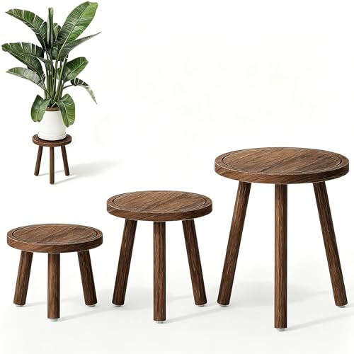 FARYODI Blumenhocker Holz 3er-Set, Höhe Blumenständer Pflanzenständer, Pflanzenständer für Innen Außen Garten Pflanzen, Beistelltische für Zimmerpflanzen, Wohnzimmer & Balkon – Dunkelbraun