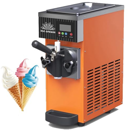 Mjukglassmaskin 2,5L, 450W Automatisk Glassmaskin | Förkylning och Självrengöring - Kapacitet 4–5kg/h, LED Pekskärm för Café och Restaurang(Orange)