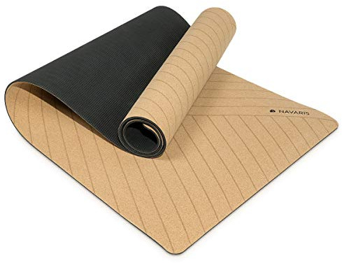 Navaris yogamatta gjord av kork med halkfri matta - yogasportmatta fitnessmatta med axelrem - 183x61x0,5cm träningsmatta - föroreningsfri